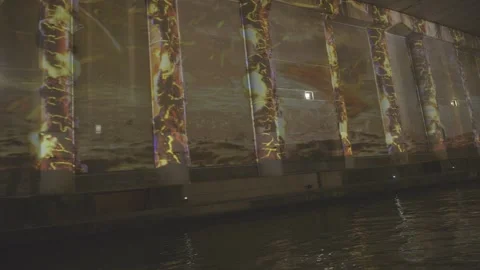 Large-Scale Projection Mapping Show on Waterfront Building Wall Stock-Footage 343592354