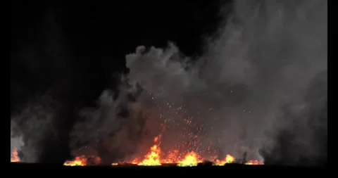 Large Scale Raging Fire Smoke and Sparks On Black Background Vídeo Stock 332724655