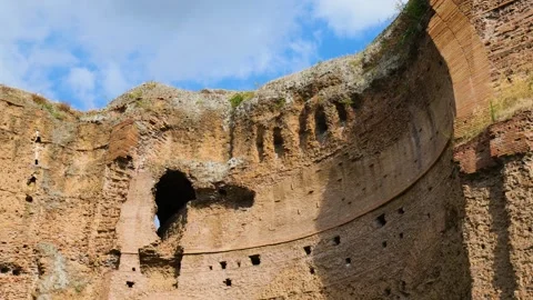 Large scale ruins baths caracalla rome feature towering reddish brown brick Stock Footage 324760102