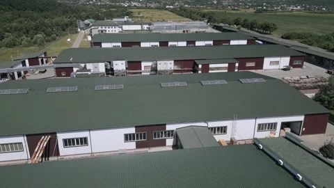 Large-scale sawmill complex from above – industrial timber site Video stock 316583389