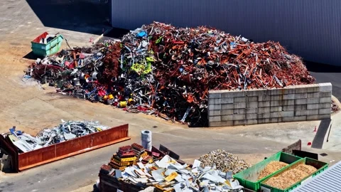 Large Scale Scrap Metal Recycling Compound - Industrial Area Stock Footage 341545472