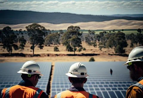 Large-Scale Solar Farm Construction in Rural Area Stockfoto's
