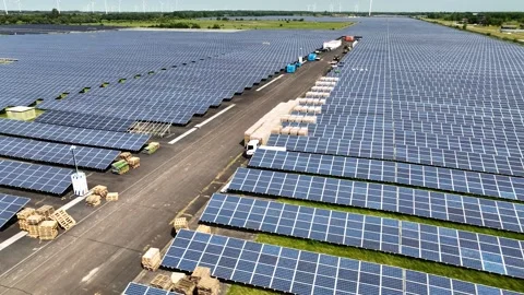 Large-scale solar farm under construction Stock Footage 311953480