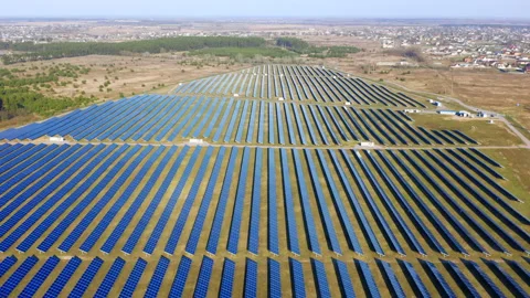 Large-scale solar park as seen from above Video stock 152888173
