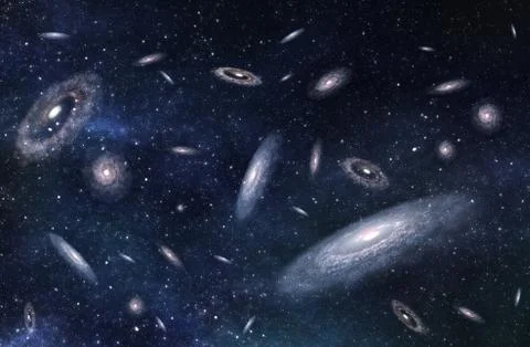 Large-scale structure of Multiple Galaxies in Deep Universe. 3D rendered Digi Stock Illustration