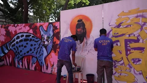 Large-Scale Wall Art Performance at Kula Tattoo Festival Stock Footage 331224634