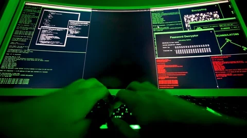 Large screen of code for hacker, hands t... | Stock Video | Pond5