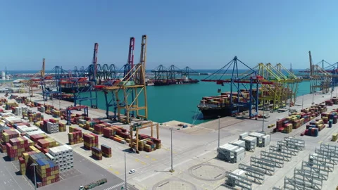 Large sea container cranes in freight port Stock Footage 143717204