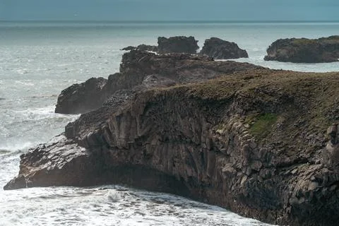 Large sea stack rock at Dyrholaey Iceland, near Vik Stock Photos