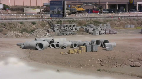 Large sections of pipe on a building site in Cyprus Stock Footage 39859879