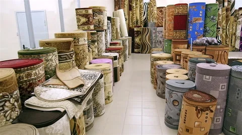 Large Selection of Carpets in Store Stock Footage 61986103