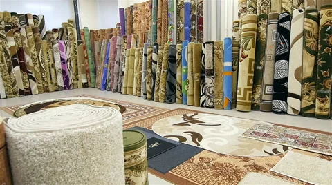 Large Selection of Carpets in Store Stock Footage 61986251