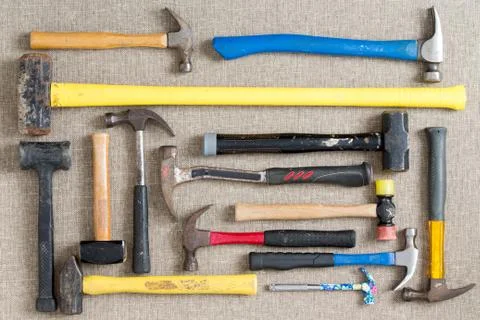 Large selection of different hammers Stock Photos