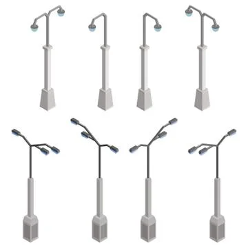 A large selection of outdoor isometric lanterns Illustrazione stock