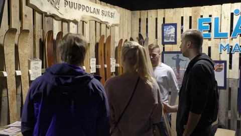 Large selection of skis in store. Stock Footage 82241540