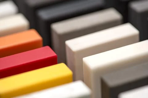 Large selection of stone samples for countertops and floors. Pieces of Stock Photos
