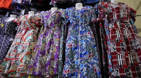 Large Selection of Women's Dresses in Store Stock Footage 61987209