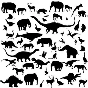 Large set of animals silhouettes Illustrazione stock
