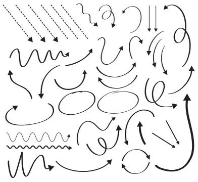 Large set of arrow design with different curves Stock Illustration