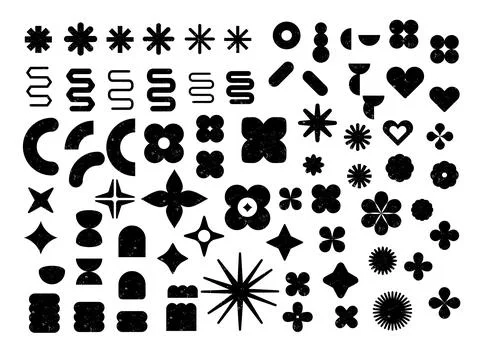 Large set of assorted shapes; black shapes with grunge texture. Sale or dis.. Illustrazione stock