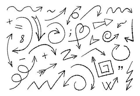 Large set of black hand drawn doodle arrows and symbols isolated on transpa.. Stock Illustration