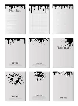A large set of black ink, ink smears, stains, blots, brushes, lines, rough. B Stock Illustration