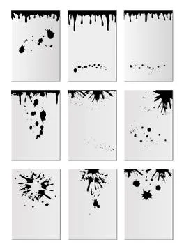 A large set of black ink, ink smears, stains, blots, brushes, lines, rough. B Illustrazione stock
