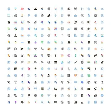 Large set of business technology and data icons Stock Illustration