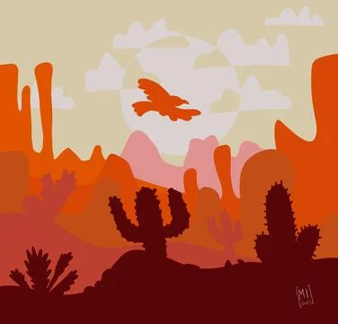 A large set with cacti . digital illustration . 9 elements. Stock Illustration