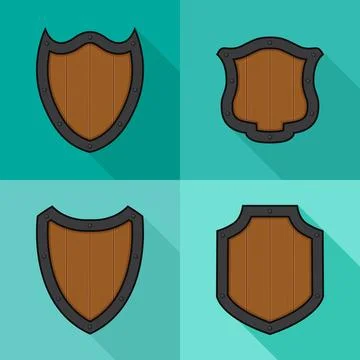 Large set of cartoon black shields with Shadow Stock Illustration