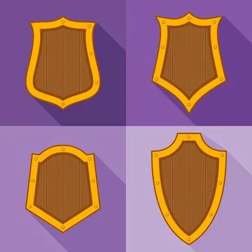Large set of cartoon orange shields with shadows Stock Illustration