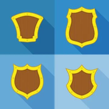 Large set of cartoon yellow shields with shadows Stock Illustration