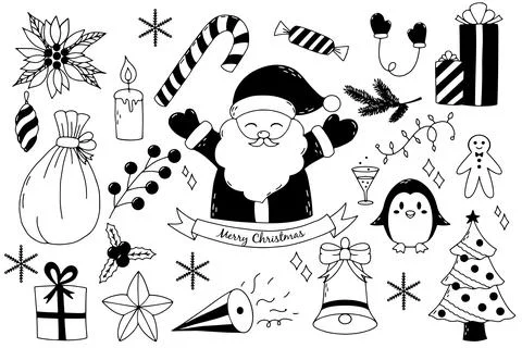 Large set of Christmas design elements in doodle style. Vector illustration Stock Illustration