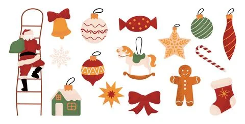 Large set of Christmas tree baubles and decorations. Collection of beautifu.. Illustrazione stock