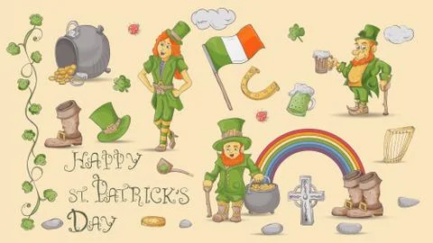 Large set of color elements illustration for design on the theme of St Patric Illustrazione stock