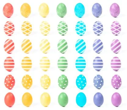 Large set colorful of easter different eggs on isolated over the white backgr Stock Photos