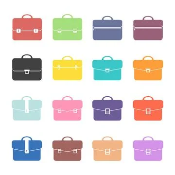 Large set of colorful flat briefcase icons for business travel work and edu.. Stock Illustration