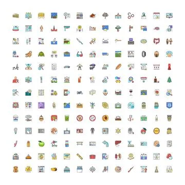 Large set of colorful outline vector icons Stock Illustration