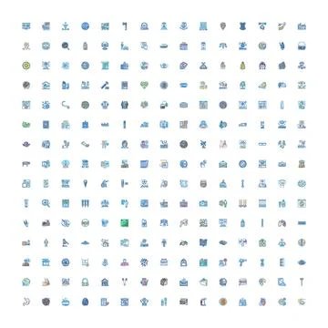 Large set of colorful outline vector icons Stock Illustration