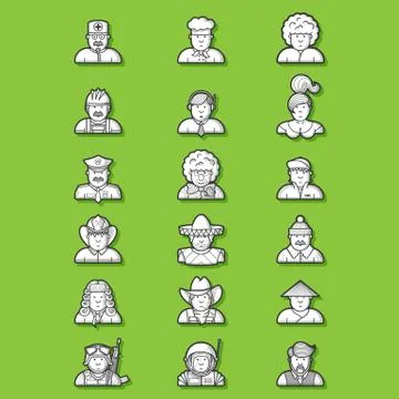 Large set of contour avatars of different characters Stock Illustration