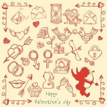 Large set of contour elements illustrations in the style of childrens Doodle Stock Illustration