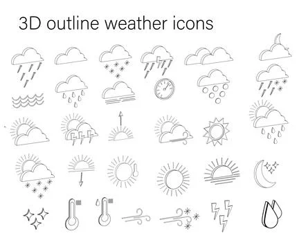 Large set of contour isometric weather forecast icons Stock Illustration