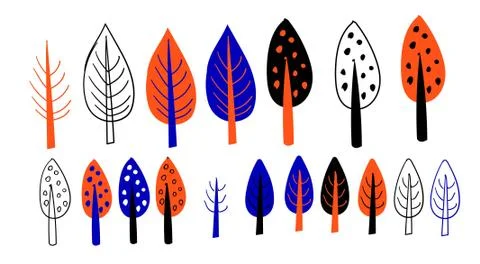 Large set of design elements isolated on white background. Cartoon trees. Mul 스톡 일러스트