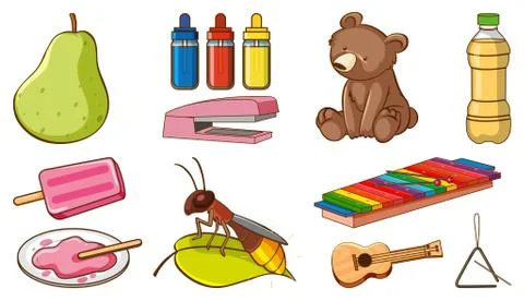 Large set of different animals and other objects on white background イラスト素材