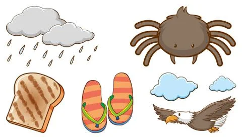 Large set of different animals and other objects on white background Stock Illustration
