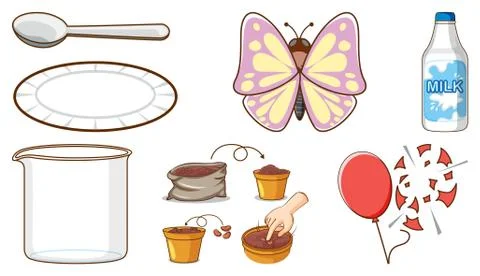 Large set of different animals and other objects on white background Stock Illustration