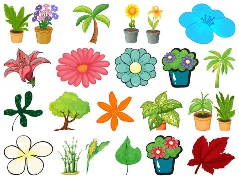 Large set of different gardening objects on white background Stock Illustration