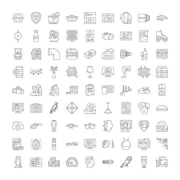 Large set of different line icons collection 库存插图