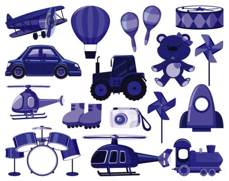 Large set of different objects in blue Stock Illustration
