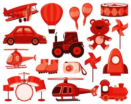 Large set of different objects in red Stock Illustration